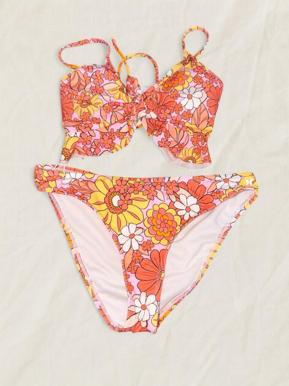 Hurley Floral Two-Piece Bikini Set - Pink, Orange & Yellow